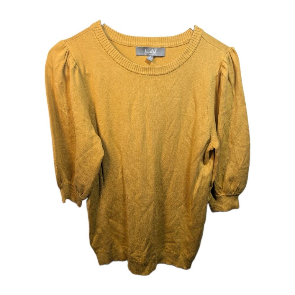 Marled Reunited Mustard Yellow Sweater Plush Small Puff Sleeve New Shirt Knit